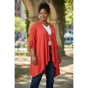 Magna Coral Tie Front Long Cardigan‎ 18-20 Asymmetrical Hem 80s Vibe Flowy Comfy